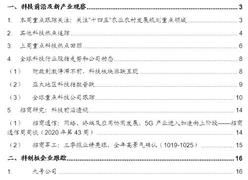 【招商策略】關注“十四五”農業農村發展規劃重點領域——科技前沿及新產業觀察周報（1027）
